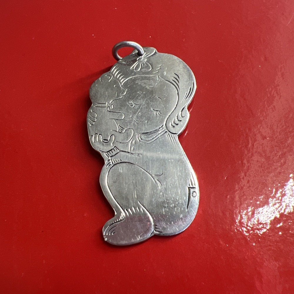 Lunt Sterling Silver "Tiny Tots" Girl With Teddy Bear Christmas Ornament / Charm